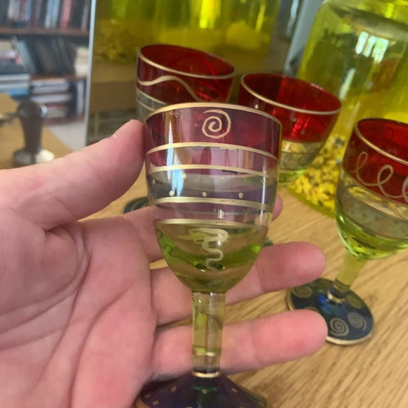Vintage Multi Color Liquor or Small Wine Glass Set